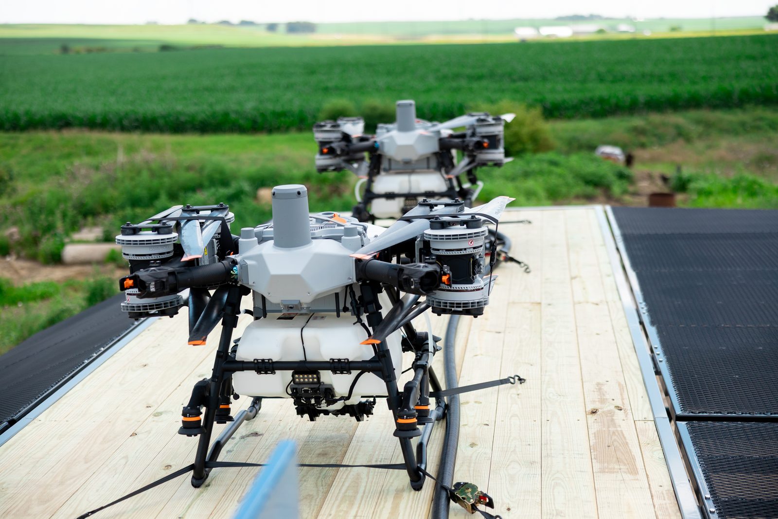 DJI Agras T100 on the trailer flight deck