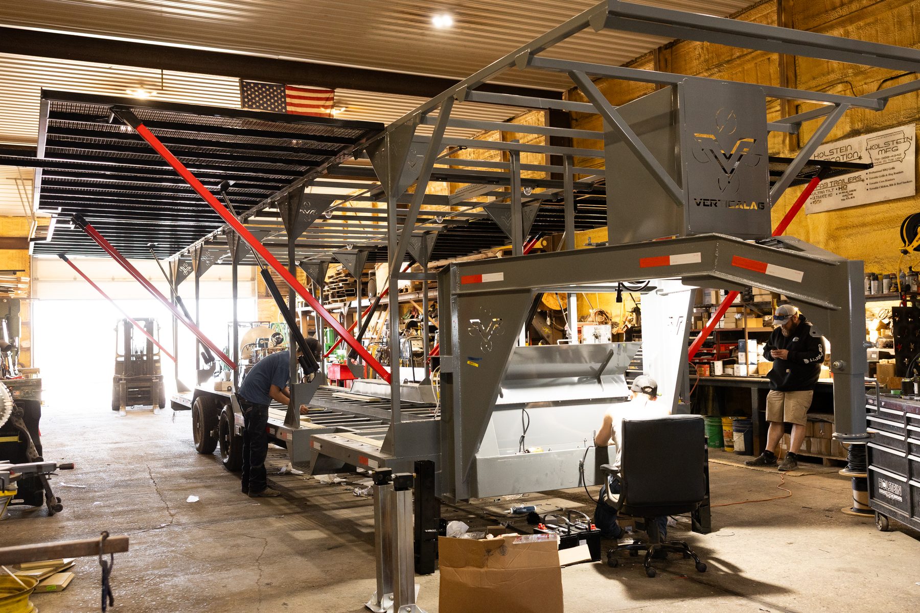 Trailer builds in progress in the Vertical Ag shop